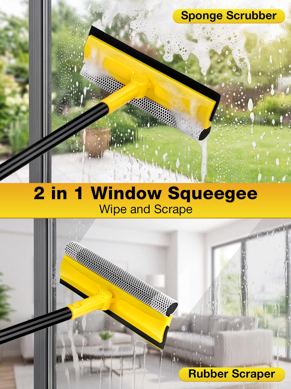 Window Squeegee with 57" Extension Pole for Home Window Glass Cleaning