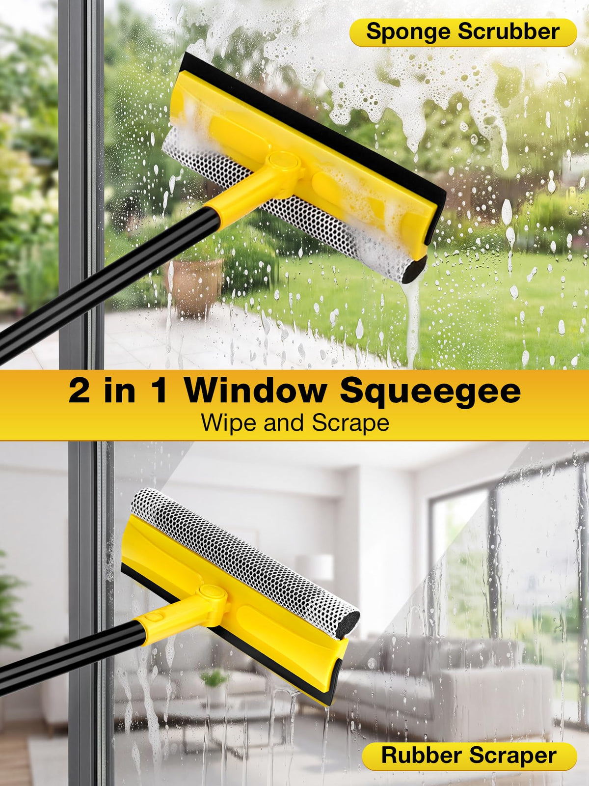 Window Squeegee with 57" Extension Pole for Home Window Glass Cleaning