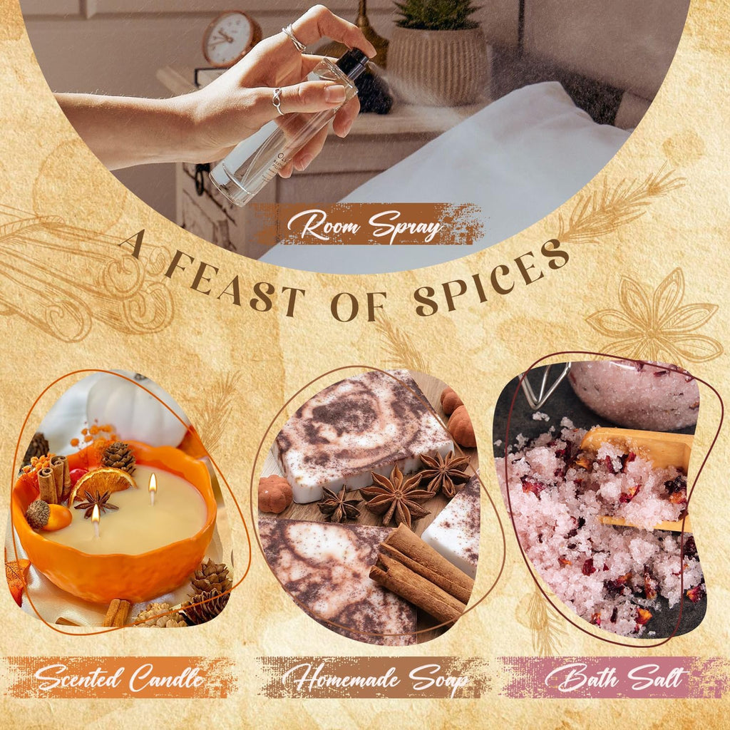 Spice Fragrance Oils Set, Premium Essential Oils Set for Diffuser, Candle, Soap Making, Warm Fall Scented Oil