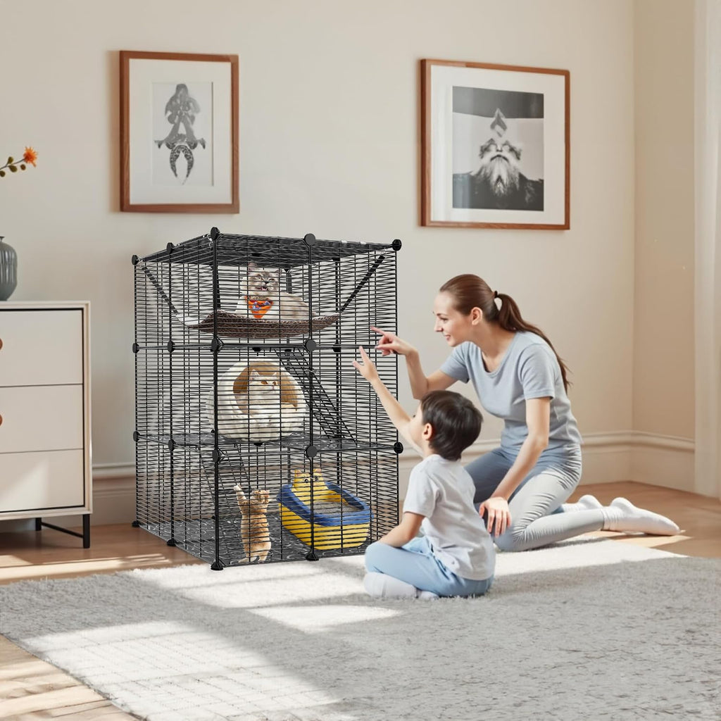 Cat Cage Indoor Cat Enclosures DIY Cat Playpen Detachable Metal Wire Kennels with Extra Large Hammock for 1-2 Cats