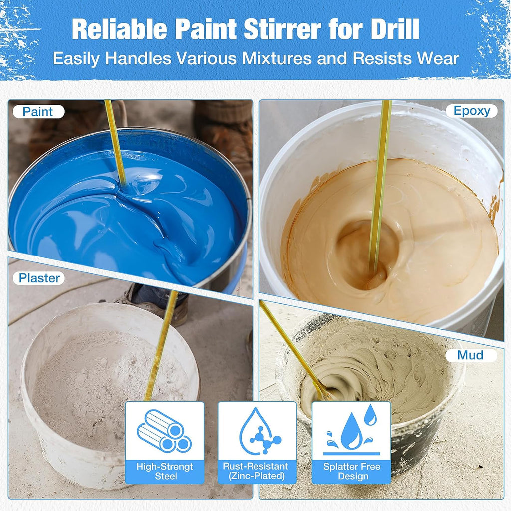 2-Pack Paint Mixer for Drill, Upgraded 4-Blade 2.76" Helix Mixing Paddle Rust-Proof Paint Stirrer, Fits All Standard