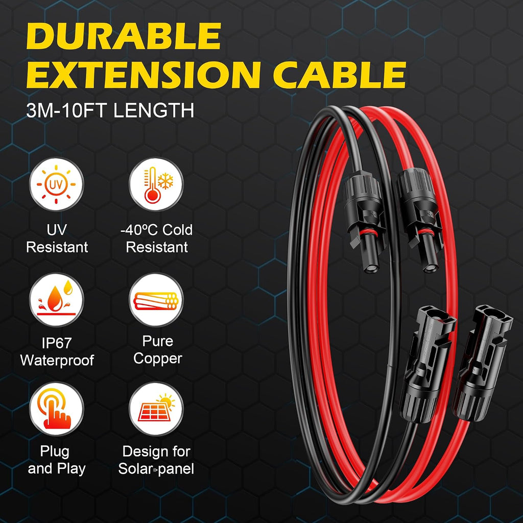 10Ft Solar Cable Solar Extension Cable,10AWG Solar Panel Extension Cable with Female and Male Connectors,Waterproof