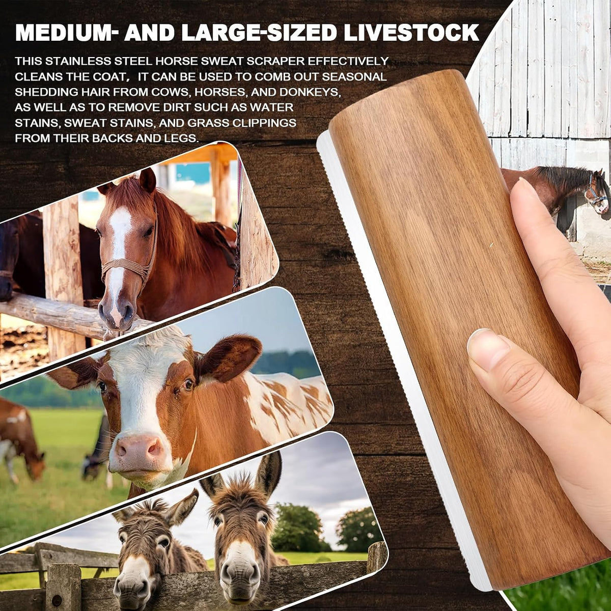 Professional Large Wooden Horse Deshedding Brush 7.87in/20cm