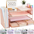 Desk Organizers and Accessories with File Holder, 4-Tier Desk Accessories & Workspace Organizers with Drawer and 2