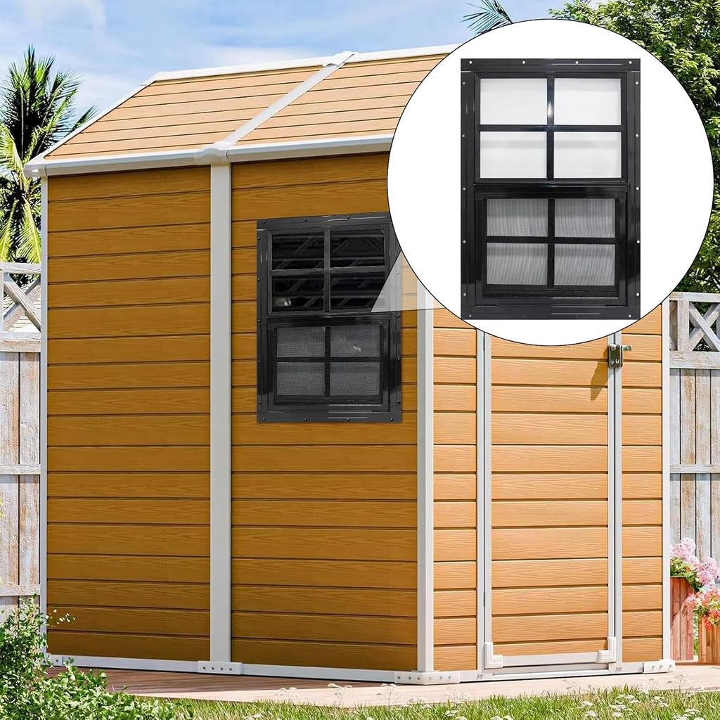2 Pack Shed Windows with Black Frame, 18x 23 Flush Mount Small Window with Tempered Glass and Fiberglass Screen for
