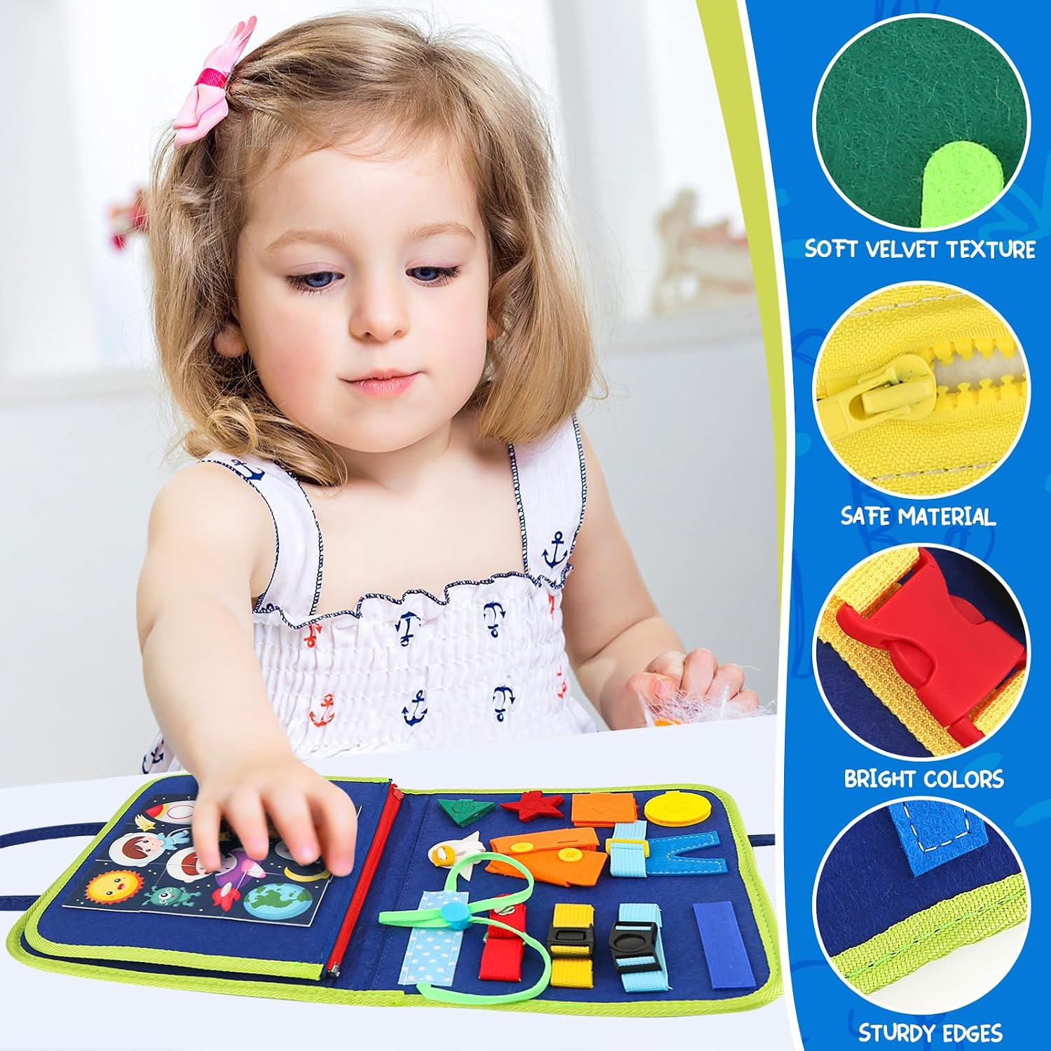 Toddler Busy Board, Montessori Sensory Toys for Boys, 1-4 Year Old Girl Toddler Travel Toys, Educational Learning