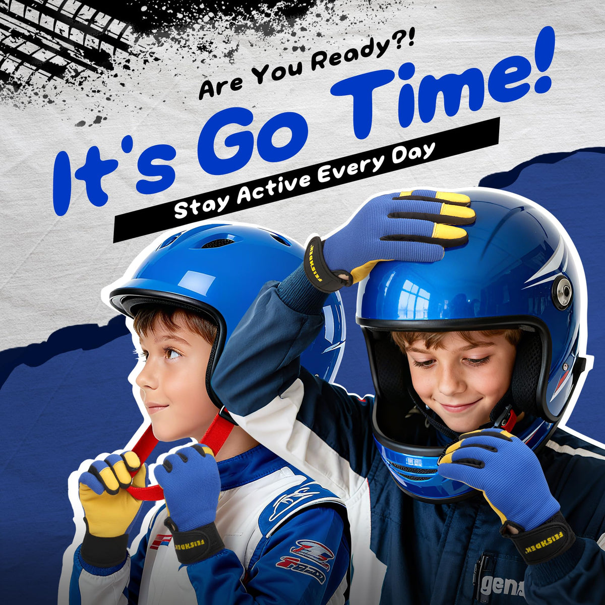 Kids Leather Work Gloves, Touchscreen Safety Glove Age 3-6, Blue, S