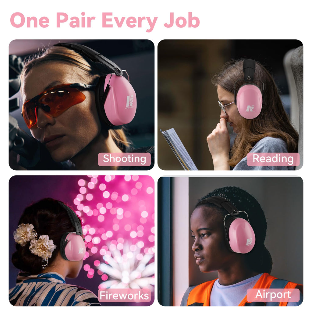 Shooting Ear Protection, Noise Reduction Ear Muffs, Pink