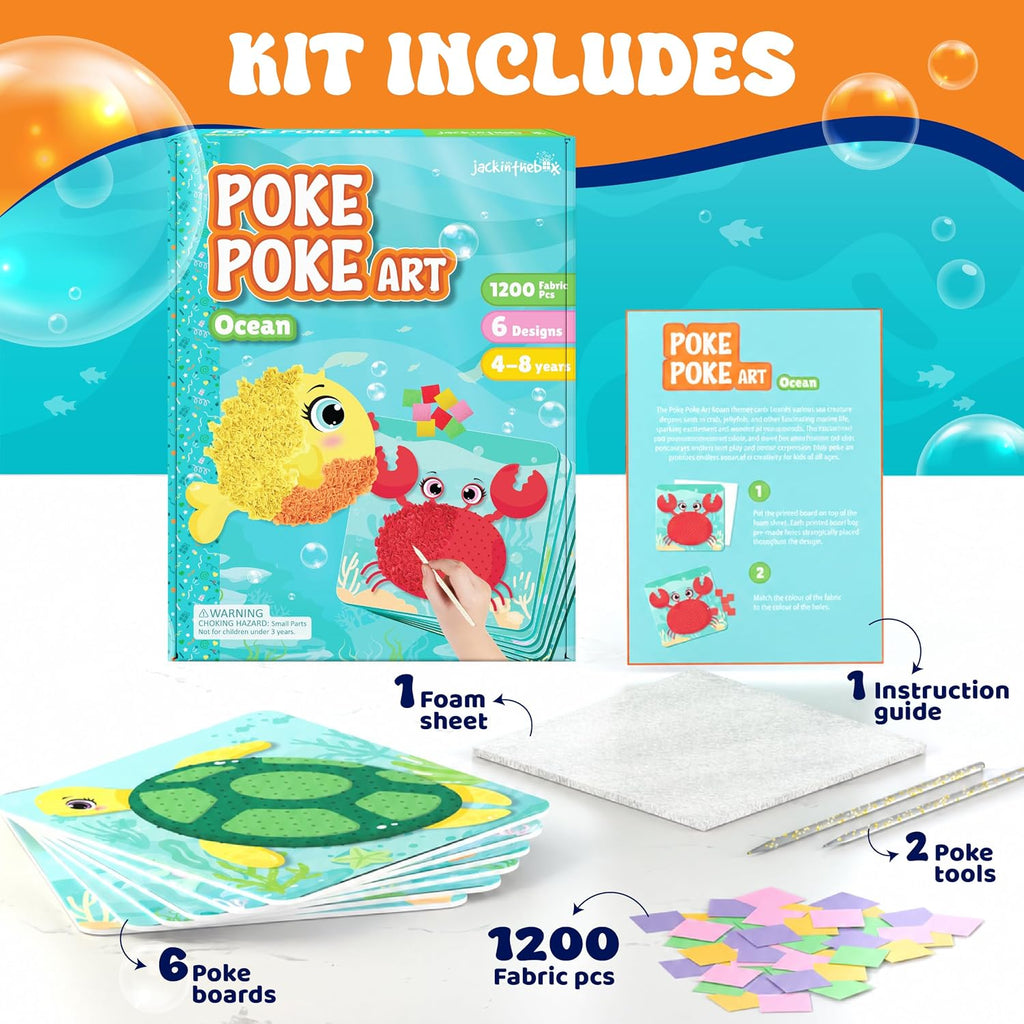 Poke Art Ocean Craft Kit for Kids, Boys & Girls Toys, Ages 4-8 | 1200 fabric pieces, travel arts activities &