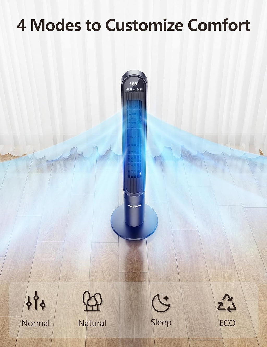 Tower Fan for Bedroom, 42 Inch Quiet Floor Fan with 135° Vertical 90°Oscillation Fans for Indoors, 4 Modes, 4 Speeds
