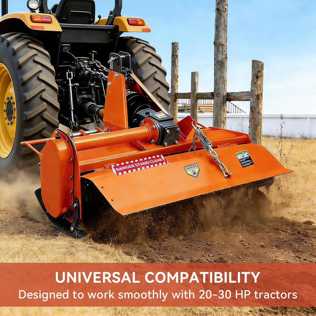 49" 3-Point Rotary Tiller Attachment for Category 1 Tractors | Compatible with 20-30HP tractors, 28 L-Shaped
