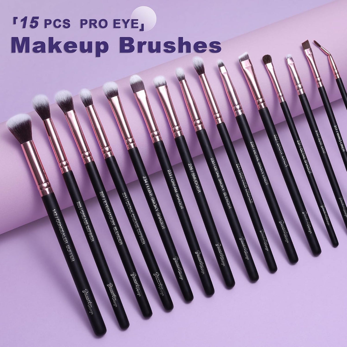 15Pcs Professional Eye shadow brush set (Rose Gold & Black)