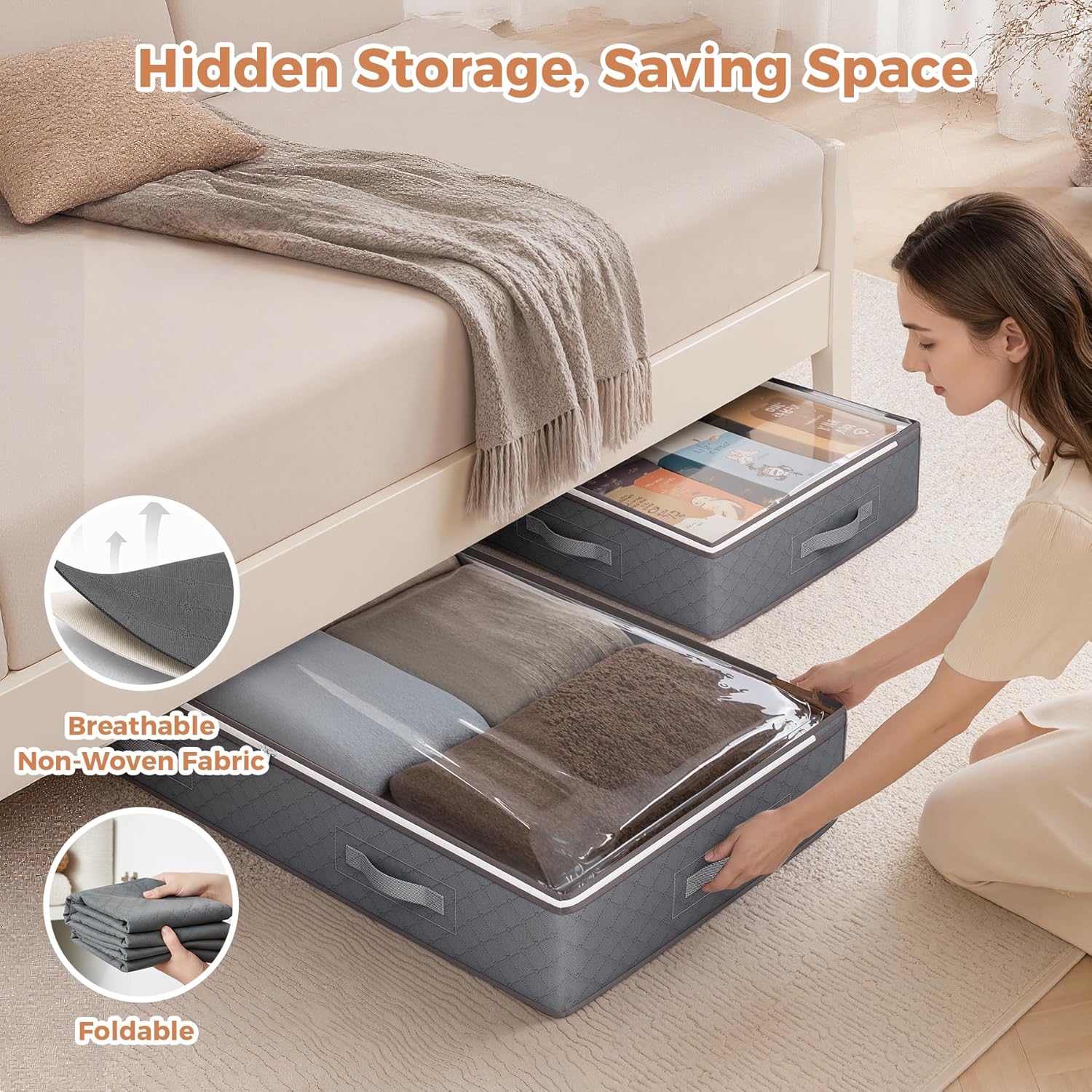 90L Under Bed Storage Containers, Closet Organizers and Storage Bins, Foldable Underbed Storage Bags for Linen