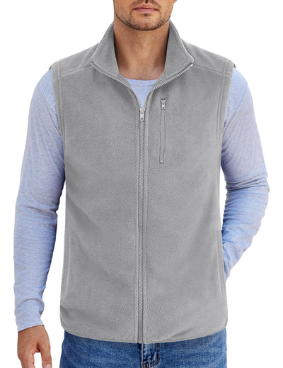 Polar Fleece Vests For Men Lightweight Sleeveless Jacket Zipper Vest With Pockets, Light Grey, X-Large