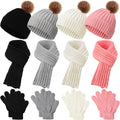 4 Sets Kids Winter Hat Gloves Scarf Set Girls Boys Knit Hat Long Scarf Snow Gloves Outdoor for Toddler