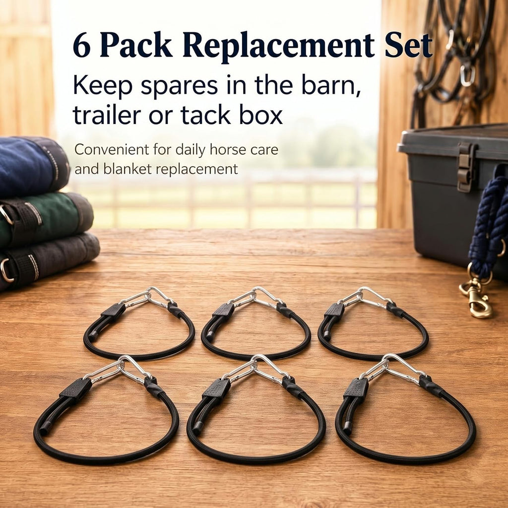 6 Adjustable Elastic Horse Blanket Leg Straps 20" Double End Clips
