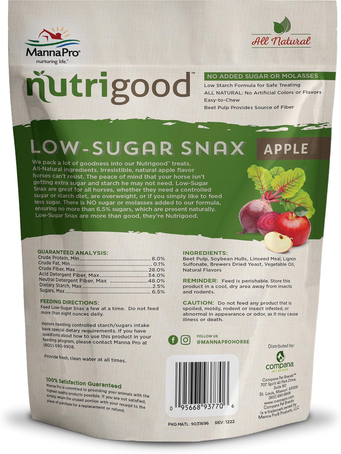 NutriGood Low-Sugar Apple Snax Horse Treats,All-Natural,No Added Sugar or Molasses,Low-Starch Formula,Ideal for