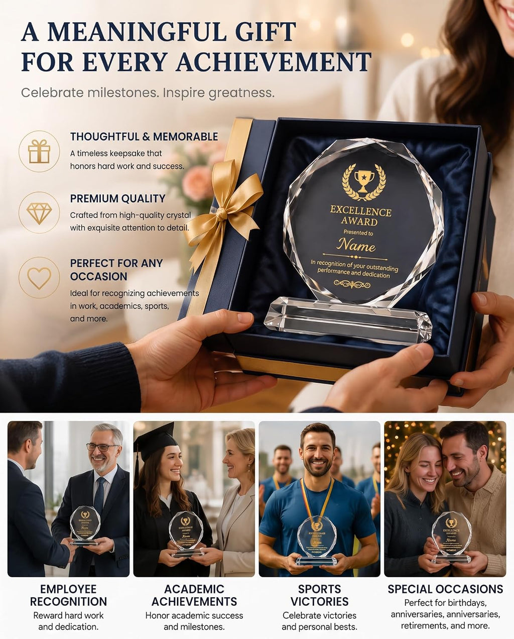 Engravable Crystal Award Plaque for Employee Recognition