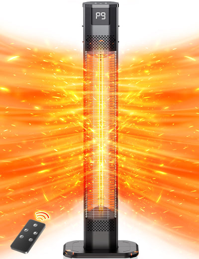 42" 1500W Electric Outdoor Infrared Heater with Remote, 9 Heat Levels, 24H Timer, 1S Fast Heating, IPX5 Waterproof