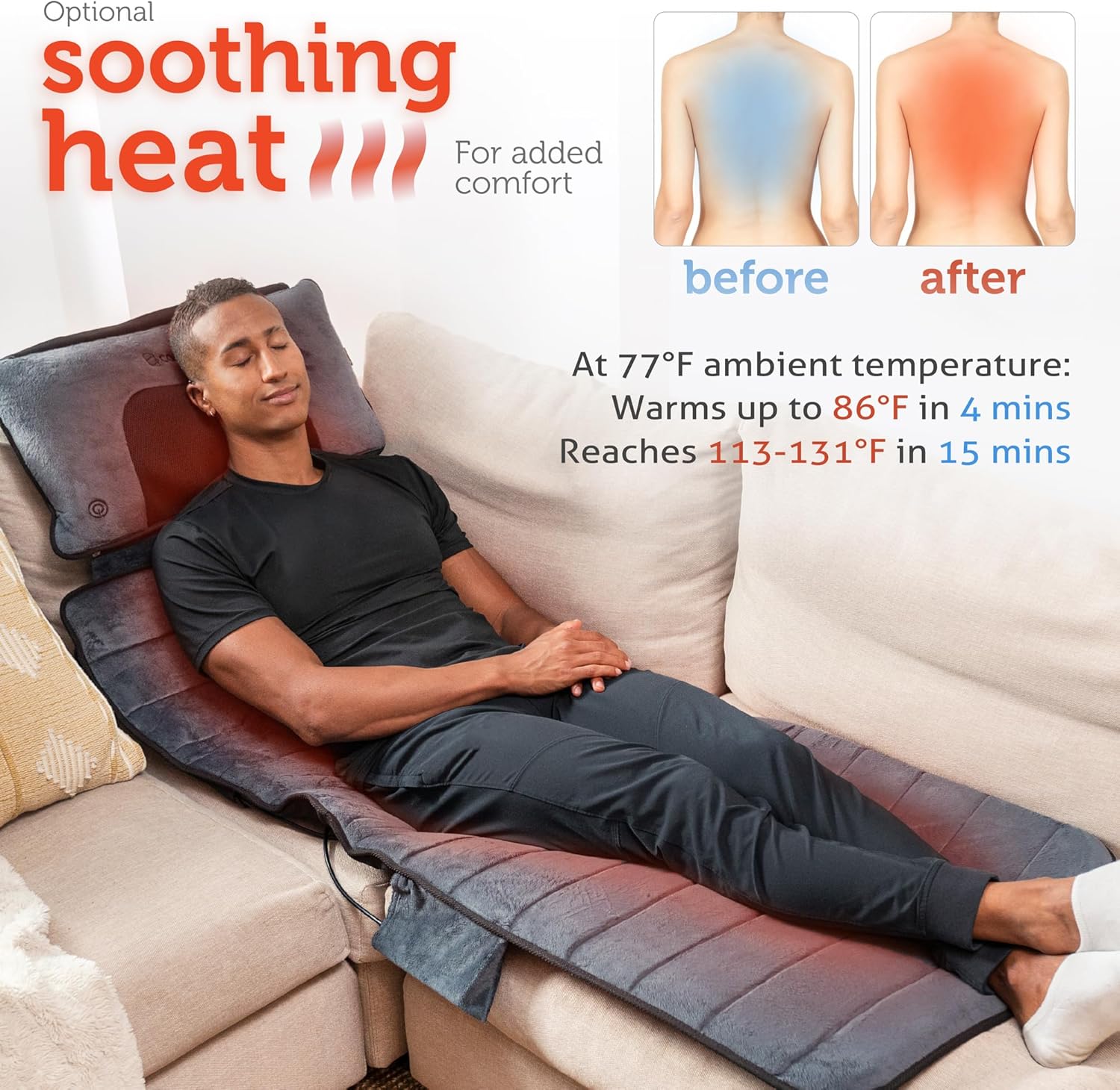 Full Body Massage Mat with Movable Neck Pillow, Shiatsu Back Massager with 10 Vibrating Motors & 4 Heat Levels