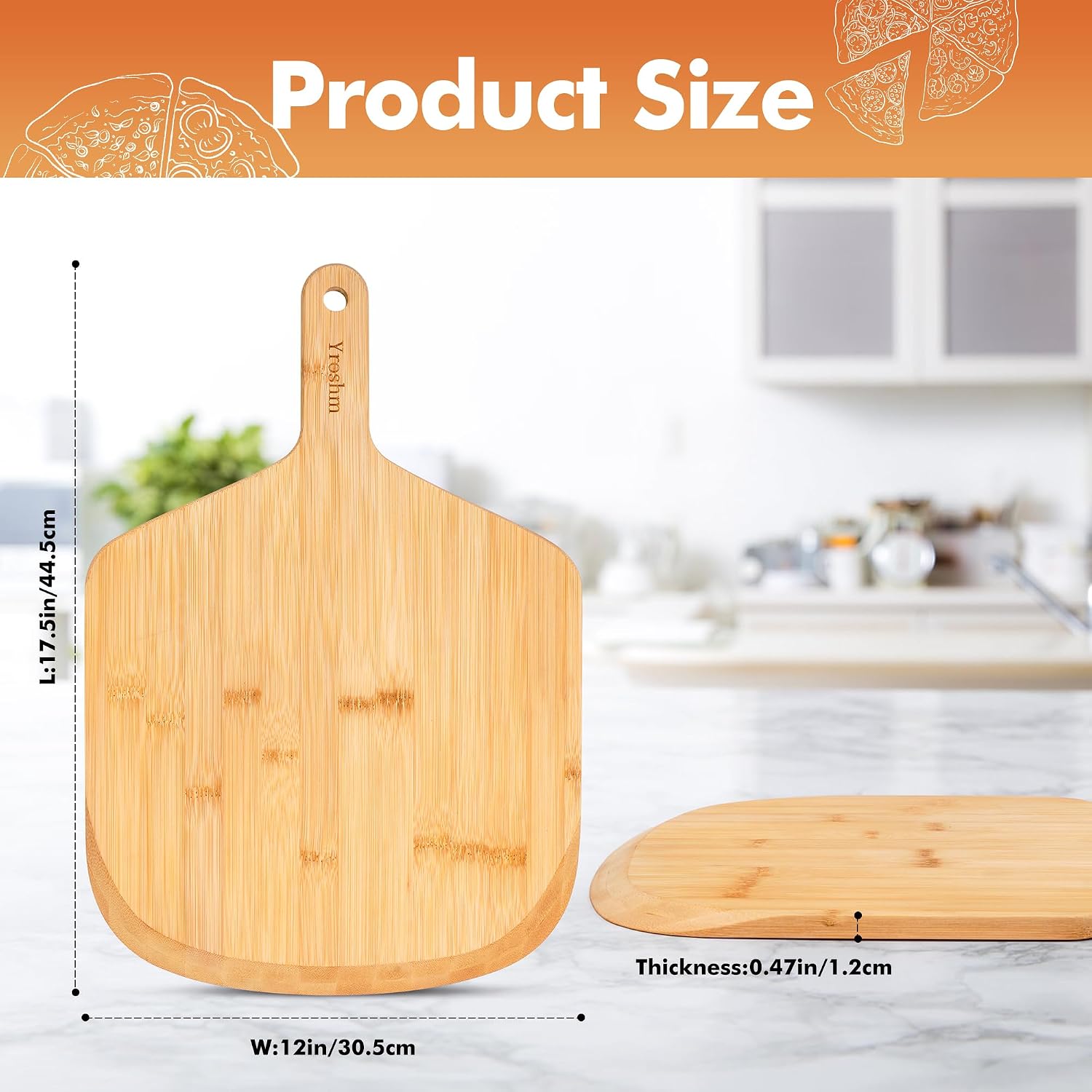 12 Inch Bamboo Pizza Peel Premium Wooden Pizza Board Paddle