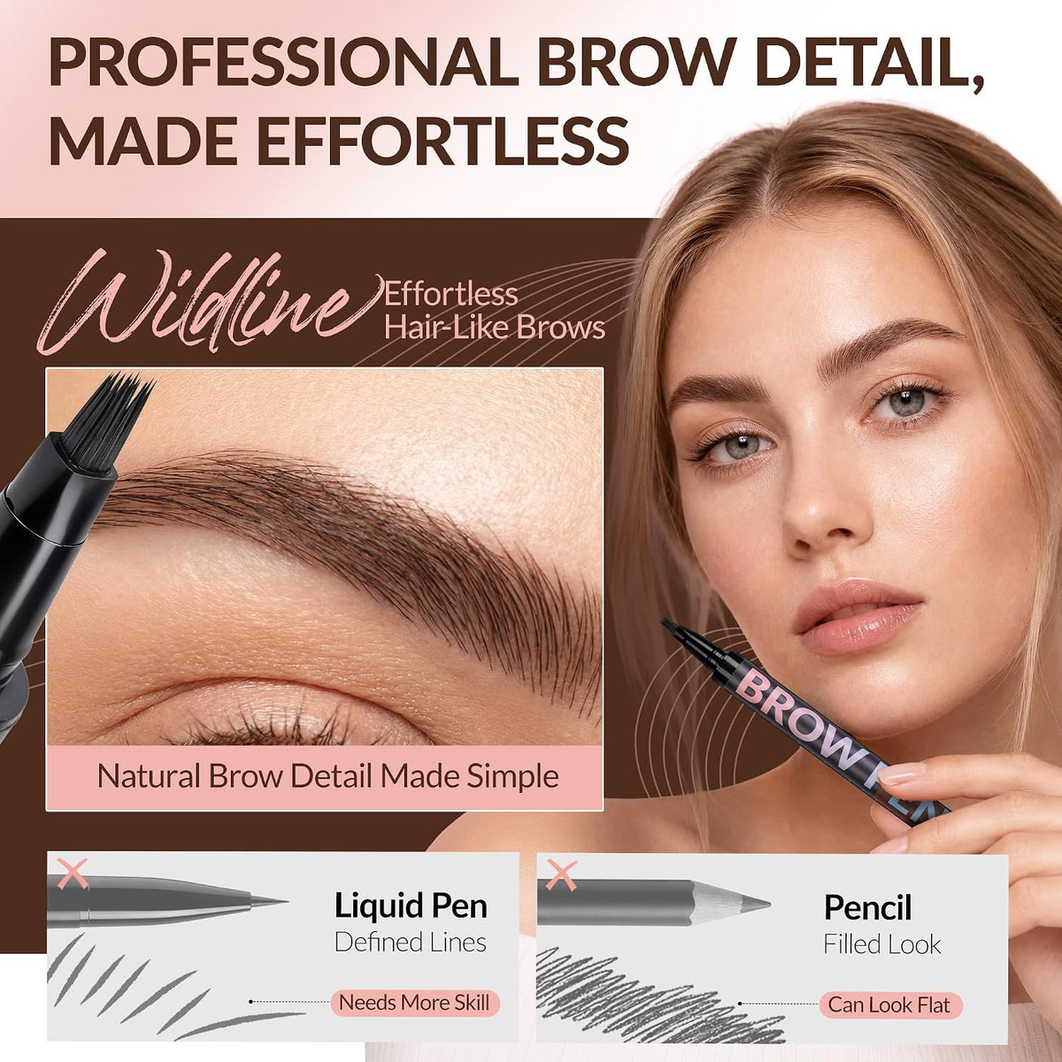 4D Liquid Eyebrow Pen Waterproof hair-like strokes Dark Brown 33