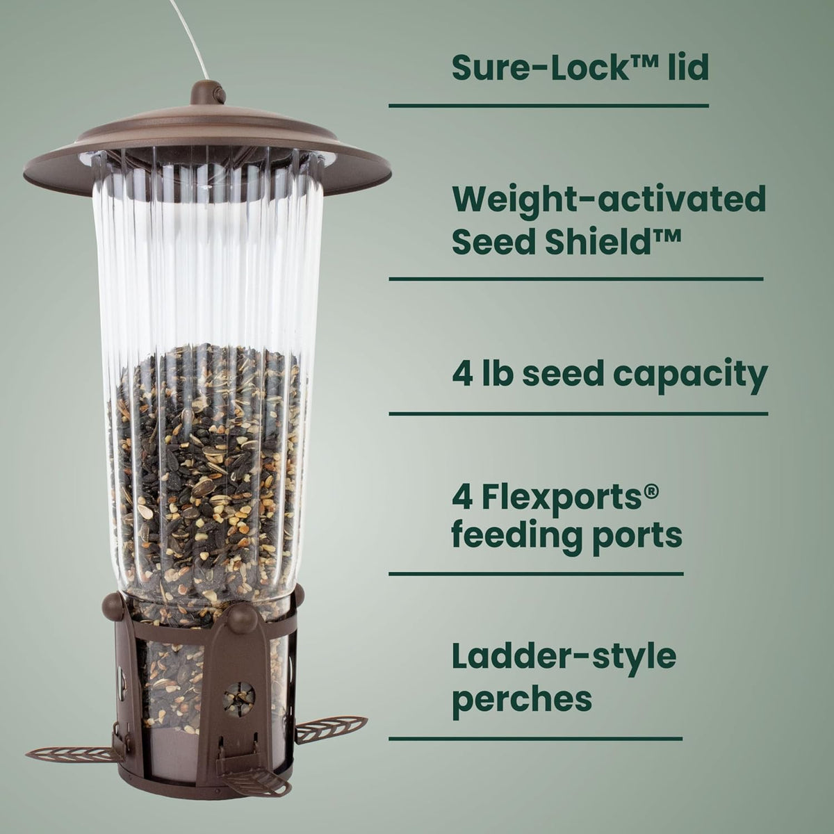 Squirrel-Be-Gone Max Bird Feeder, (4) Flexport Feeding Stations