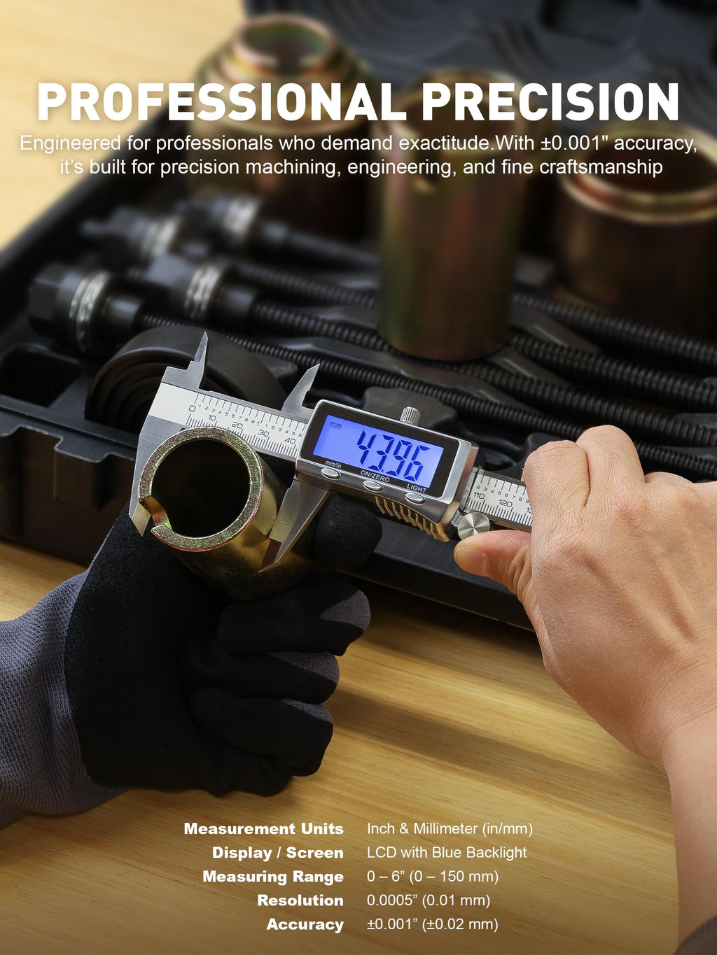 6'' Rechargeable Digital Caliper, All Metal & Long Lasting Design
