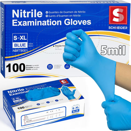 Medical Exam Glove, Gloves Disposable Latex Free, Powder Free | 5-Mil, Blue Nitrile Gloves, Food Safe Gloves, Cooking