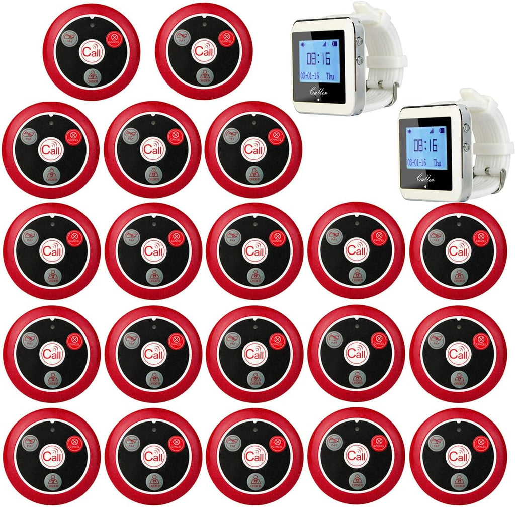 Wireless Pager Calling System Restaurant Guest Paging System Wrist Watch Receiver and Call Button Transmitter 433Mhz