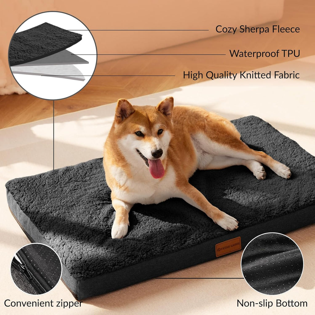 Orthopedic Dog Bed Large Sized Dog 36''X24'',Soft Waterproof Egg Crate Foam Medium Pet Crate Beds Mat with Removable
