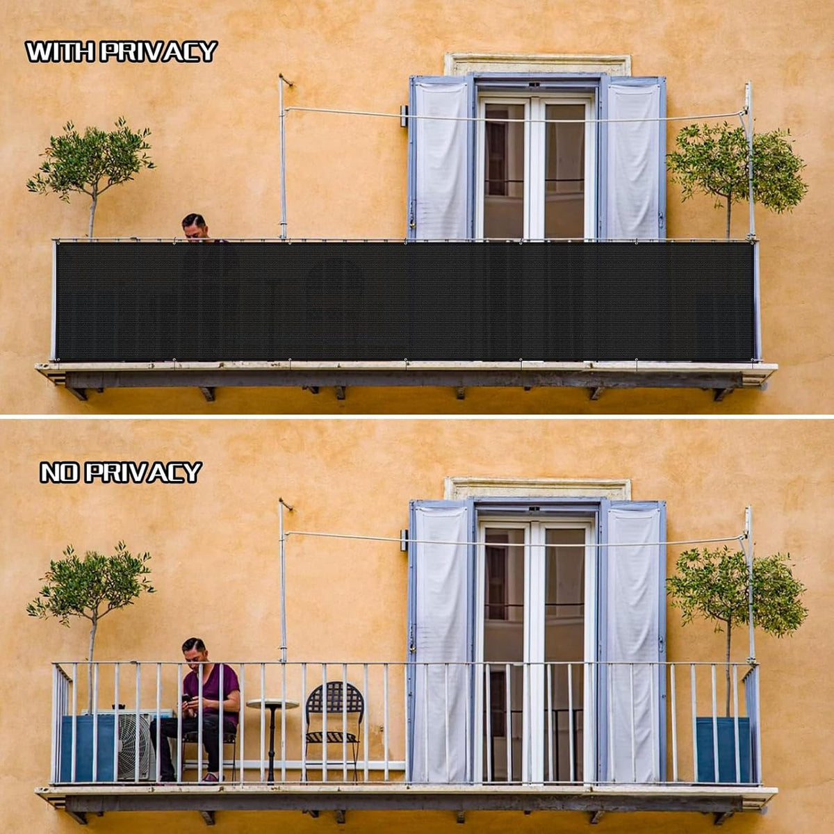 3'x10' Black Balcony Privacy Screen Fence Windscreen 90% UV Block