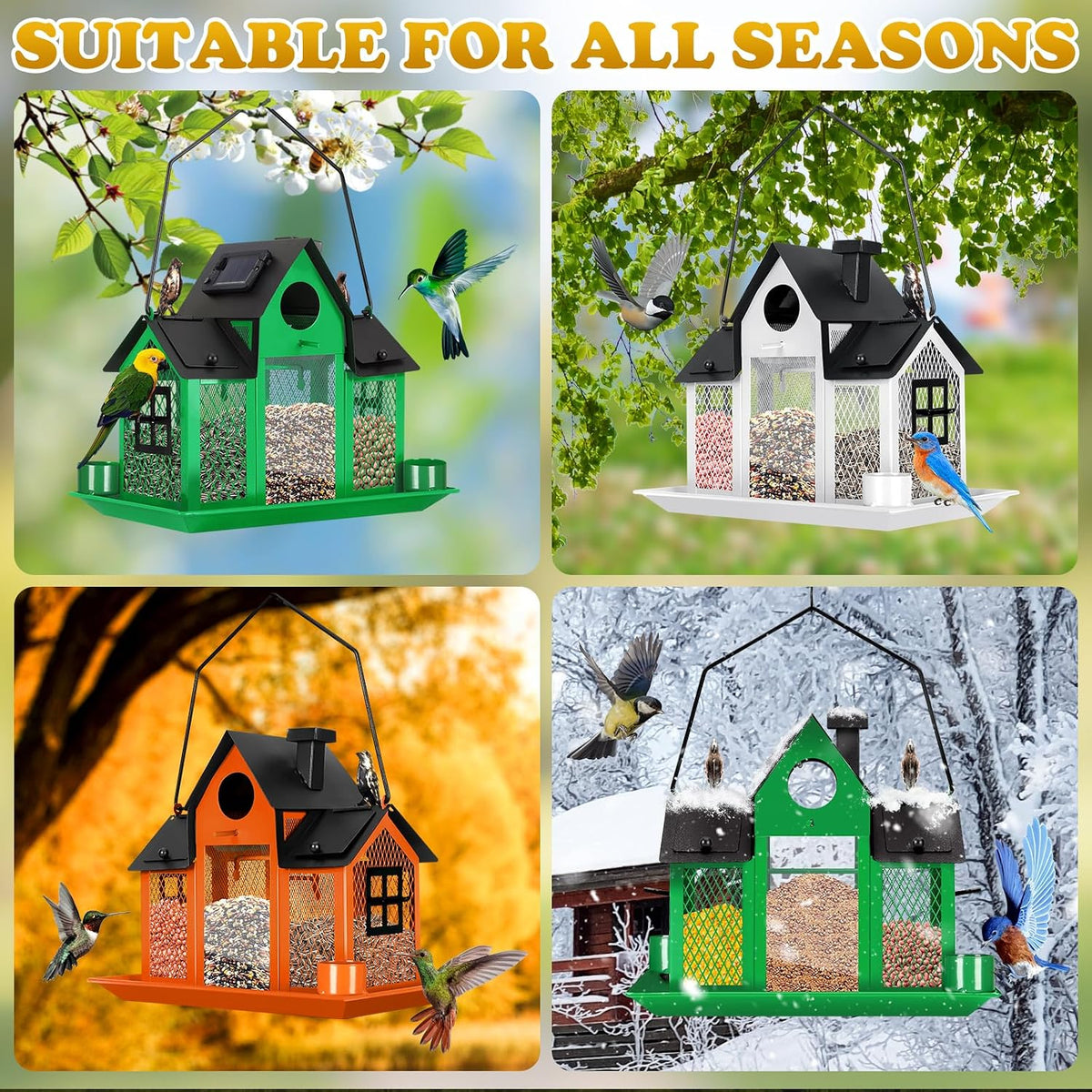 Solar Bird Feeders House Outside Hanging Metal Wild Bird Feeder Outdoors Large Cardinal Bird Feeder Birdhouses