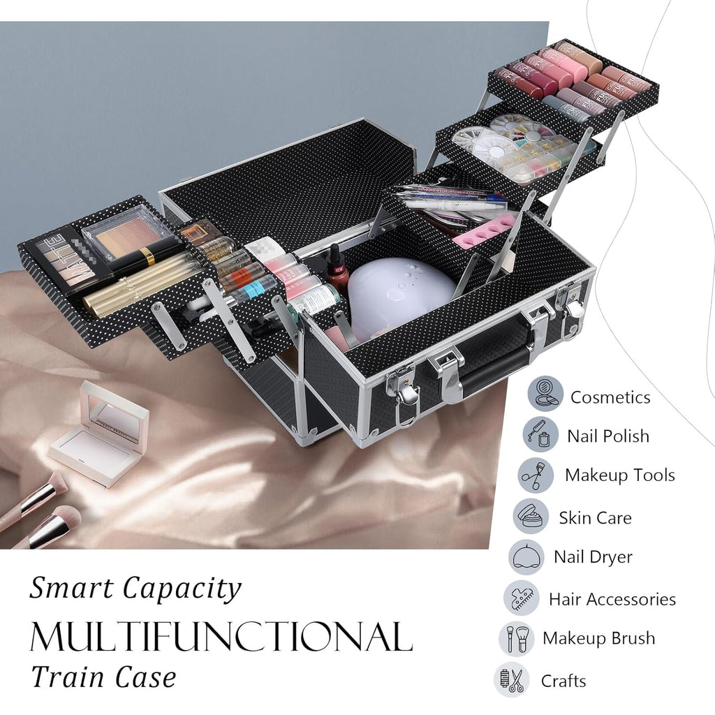 Makeup Train Case Makeup Case 11.8 Inch Large Cosmetic Box Organizer Travel Storage Professional Make Up Train