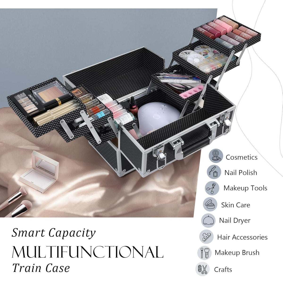 Makeup Train Case Makeup Case 11.8 Inch Large Cosmetic Box Organizer Travel Storage Professional Make Up Train