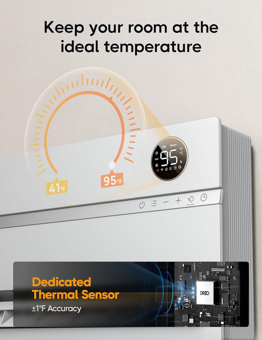 Smart Wall Heater, Electric Space Heater for Bedroom 1500W, 120° Vertical Oscillation, Adjustable Thermostat, Remote