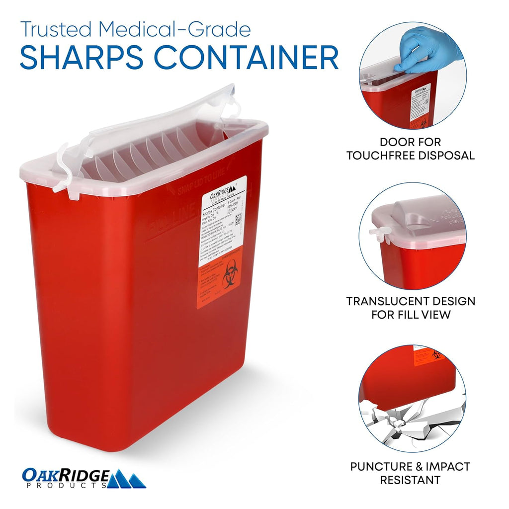 Sharps Container for Home Use and Professional 5 Quart (1-Pack), Biohazard Needle and Syringe Disposal, Horizontal