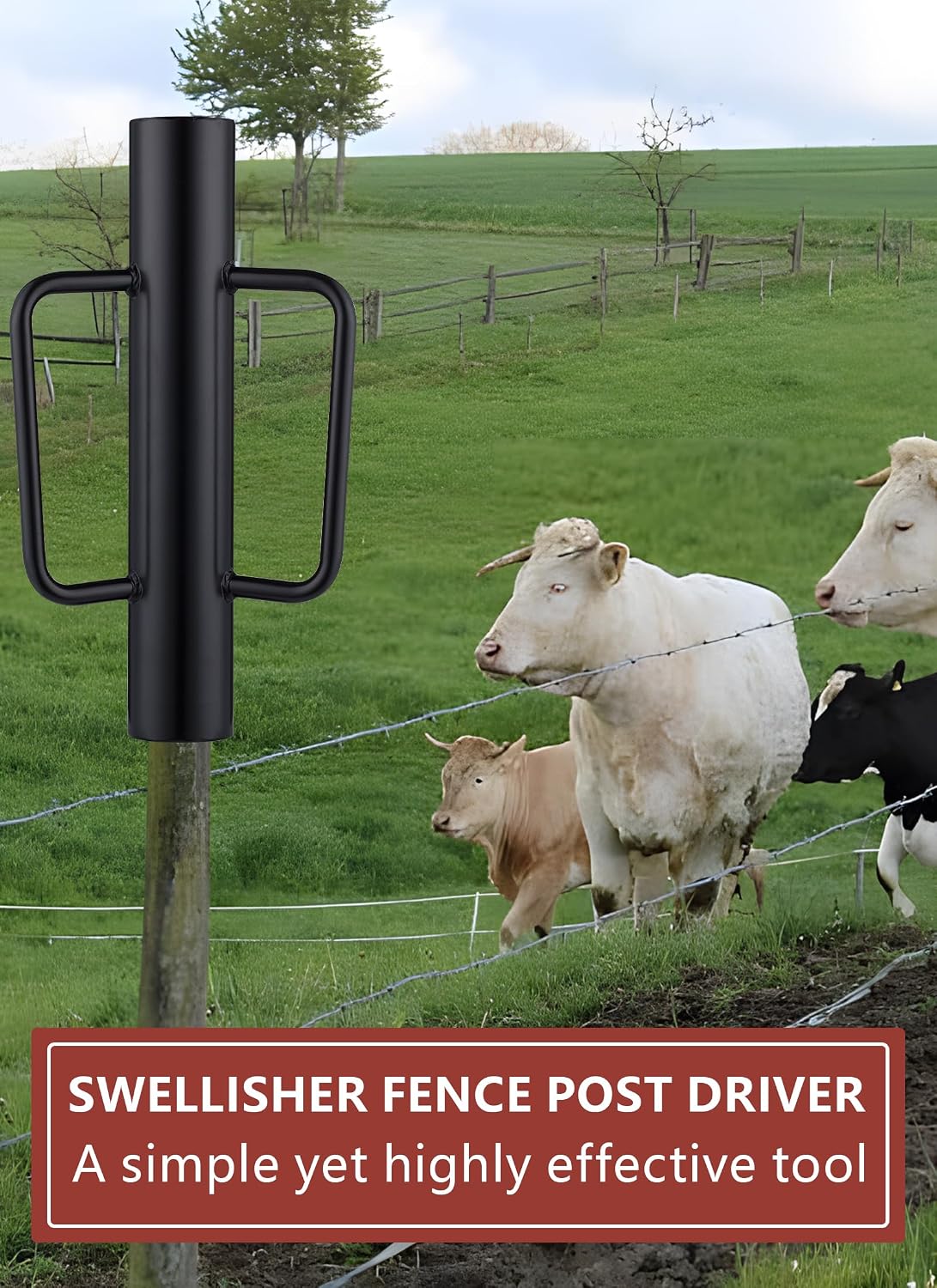 Fence Post Driver, Heavy Duty T Post Driver with Handles, Time Saving and Heavy Duty Black Pole Driver, Black, 12lb