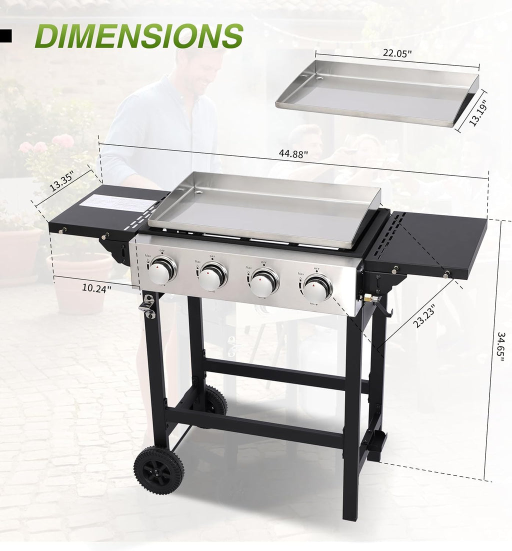 Portable Flat Top Grill with Folding Tabletop Design & Integrated Cart - Propane Griddle for Outdoor Cooking