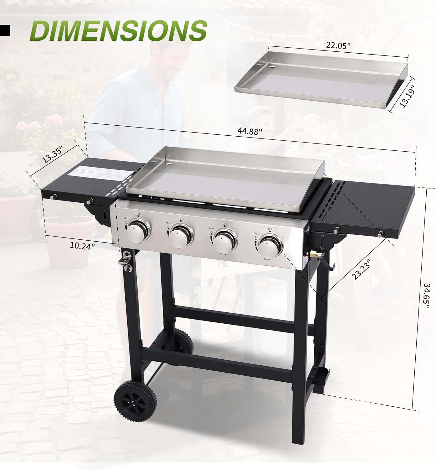 Portable Flat Top Grill with Folding Tabletop Design & Integrated Cart - Propane Griddle for Outdoor Cooking