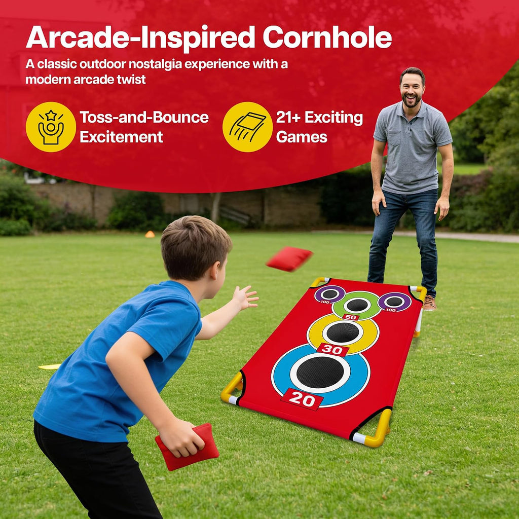 Cornhole Board with 21+ Games, 8 Bean Bags - Arcade Style Corn Hole Games for Adults and Kids, Portable Outdoor Yard