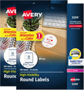 High Visibility Printable Round Labels, Sure Feed Technology, 2.5" Diameter, White, Laser Printer, 300 per Pack, 2