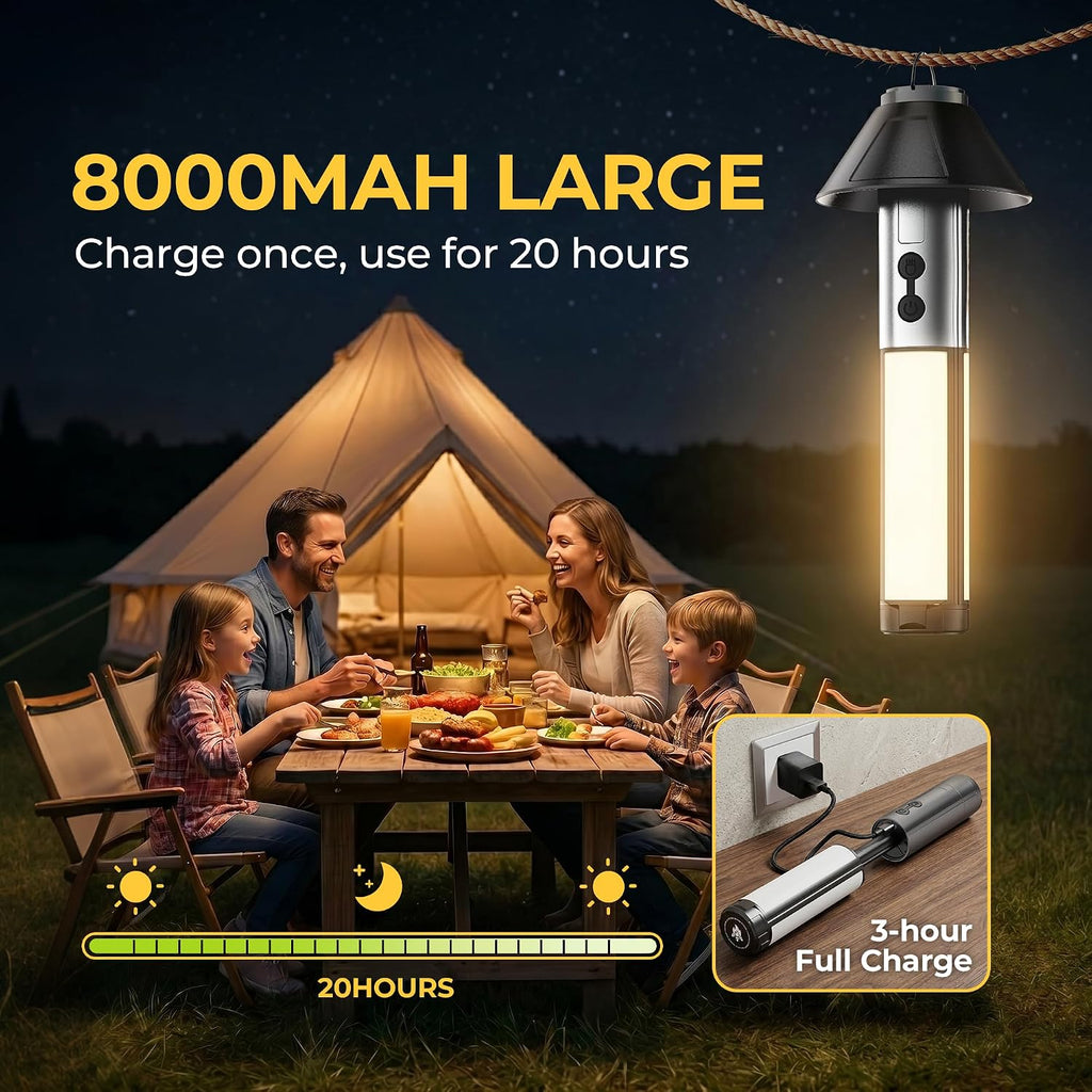 Rechargeable Camping Lantern, 8000mAh Telescoping LED Work Light with 5-Section Adjustable Height, Bottom Spotlight