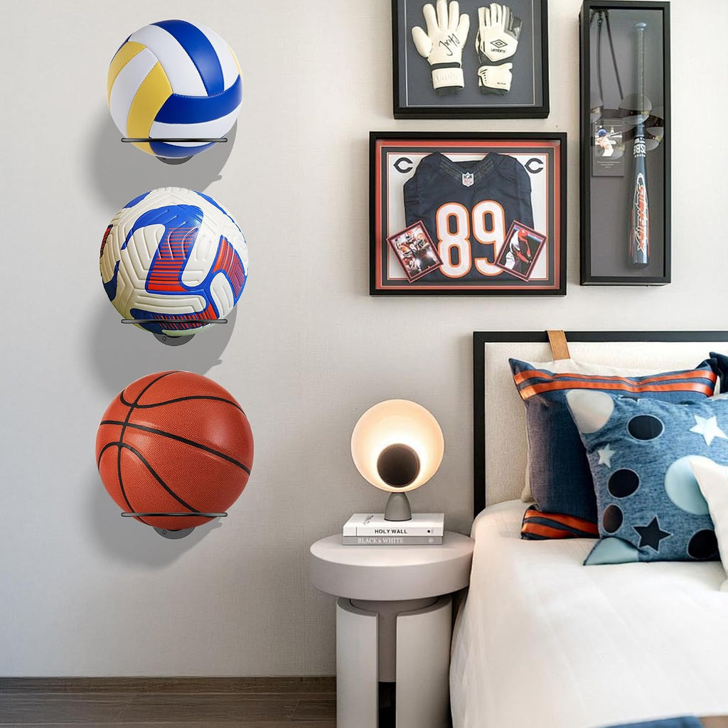 Basketball & Sports Ball Holder - Wall Mount Display Storage for Basketball, Soccer, Volleyball, Football, Rugby