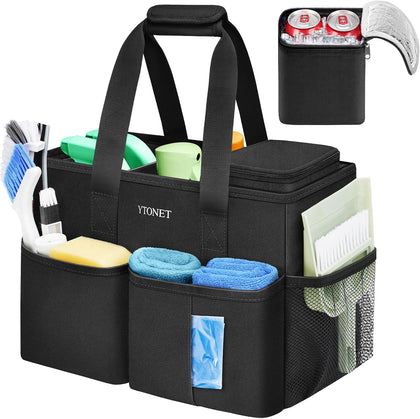 Cleaning Caddy, Water Resistant Cleaning Supplies Organizer with Handle & Foldable Divider for Cleaners, Housekeeping