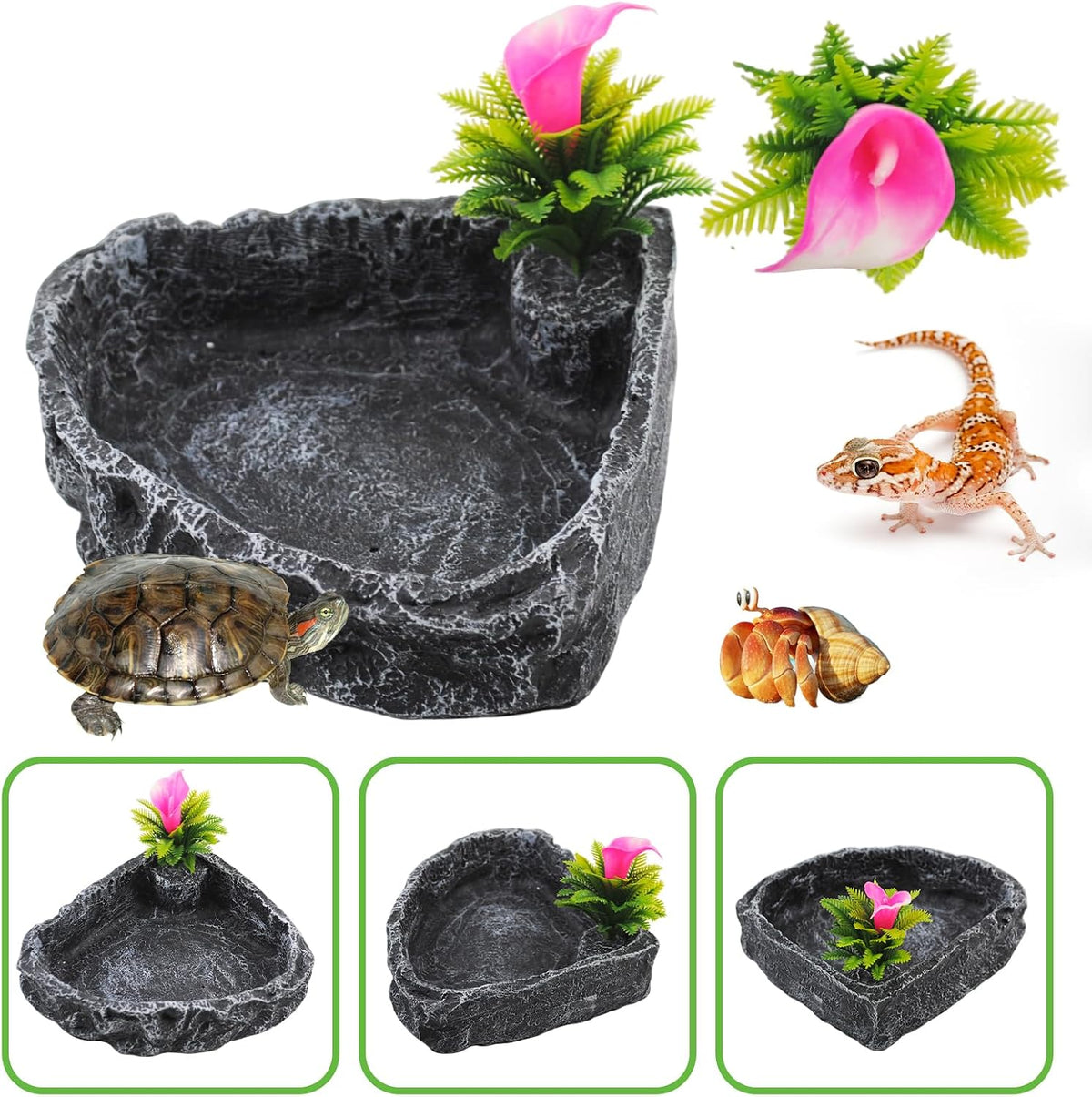 Reptile Water Dish Food Bowl,Corner Rock Terrarium Feeding Bowl Hermit Crab Water,Reptile Feeder Food and Water
