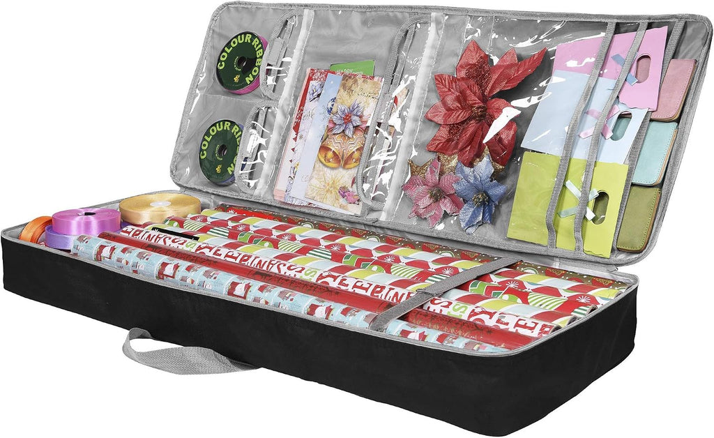 Christmas Gift Wrap Organizer | Wrapping Paper Storage Container Box (37” x 14” x 4”) Constructed of Durable 600D