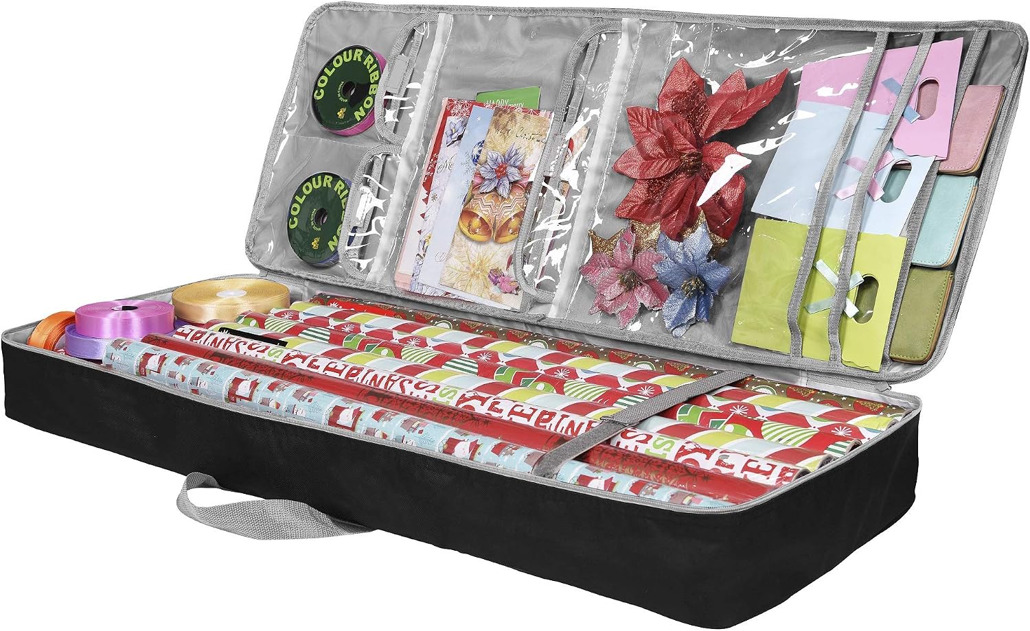 Christmas Gift Wrap Organizer | Wrapping Paper Storage Container Box (37” x 14” x 4”) Constructed of Durable 600D