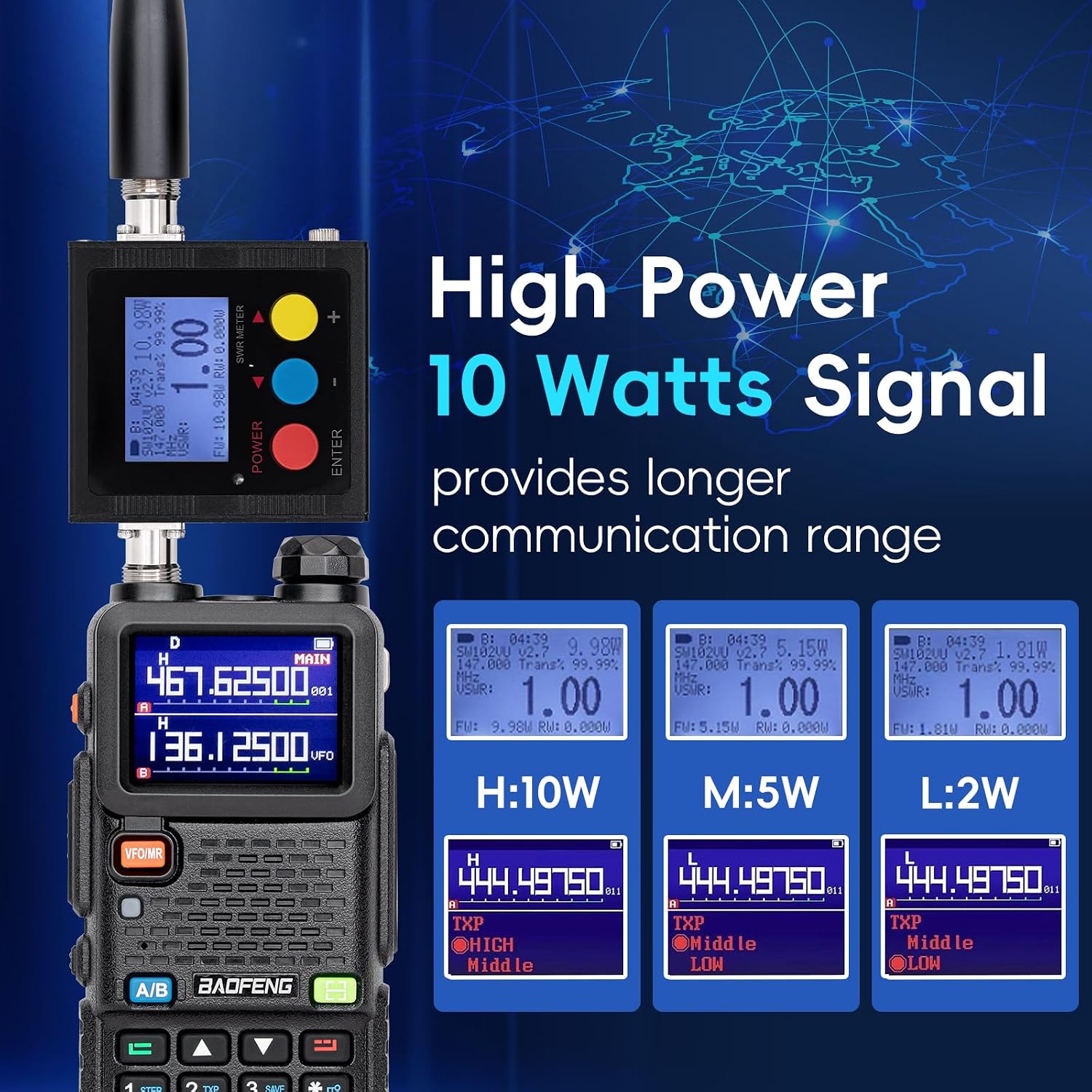 Ham Radio BAOFENG Radio 5RM 10W Handheld Long Range Walkie Talkies NOAA Emergency Two Way Radio with 999CH, USB-C