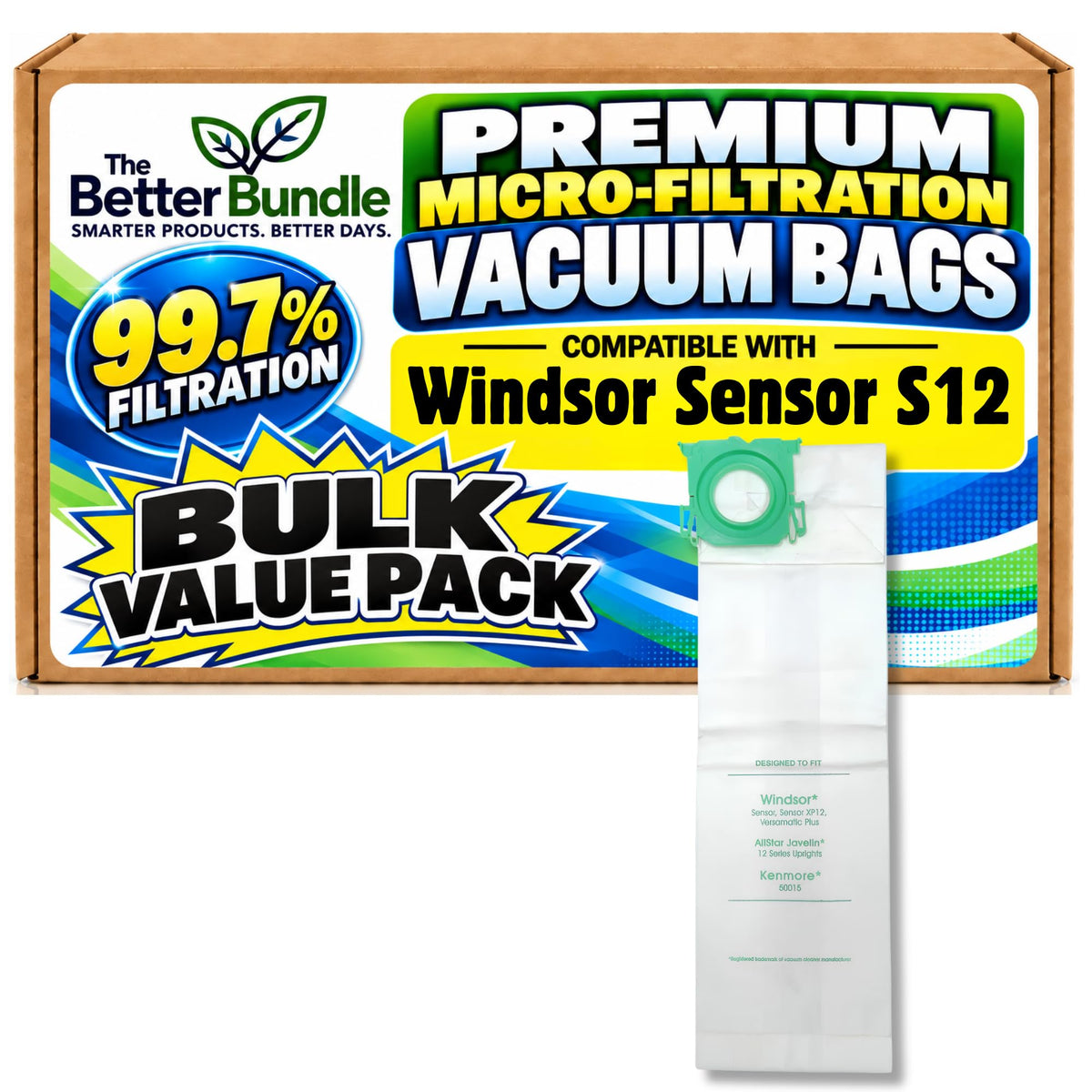 20-Pack Micro-Filtration Vacuum Bags Compatible with Windsor Sensor S12